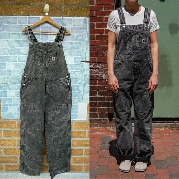 Carhartt Pants - Carhartt Work In Progress acid Black Bib Double Knee Overalls large